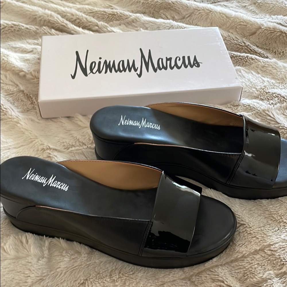 NEW! Neiman Marcus Black Wedge Sandles